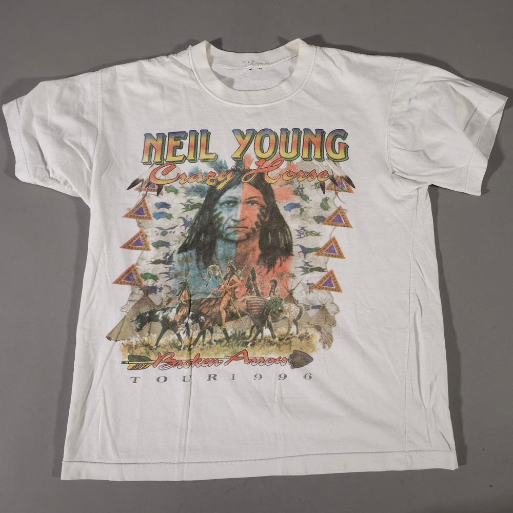 Neil Young T Shirt Mens XL White Broken Arrow Tour 1996 Crazy Horse Vintage